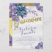 Succulent Gold Foil Waterverf Quinceañera Kaart (Voorkant / Achterkant)