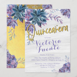 Succulent Gold Foil Waterverf Quinceañera Kaart