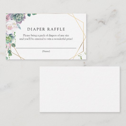 Succulent Gold Lijst Luier Raffle Enclosure Kaart (Voorkant / Achterkant)