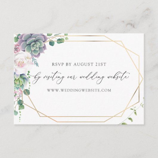 Succulent Gold Lijst Wedding RSVP Online Informatiekaartje (Voorkant)