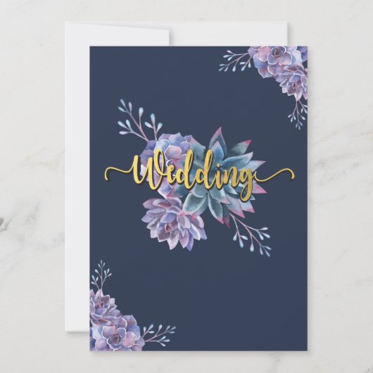 Succulent Gold Navy Waterverf Huwelijksuitnodiging Kaart (Achterkant)