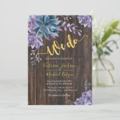 Succulent Gold Rustic Huwelijksuitnodigingen Kaart (Staand voorkant)