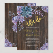 Succulent Gold Rustic Huwelijksuitnodigingen Kaart (Voorkant / Achterkant)