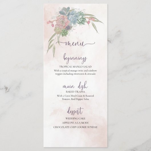 Succulent Green and Blush Wedding Menu (Voorkant)