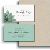 Succulent Green Botanical Elegant Script Visitekaartje