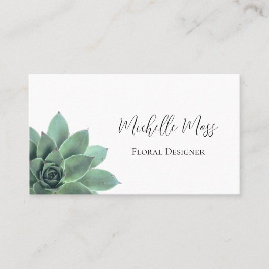 Succulent Green Botanical Elegant Script Visitekaartje (Voorkant)