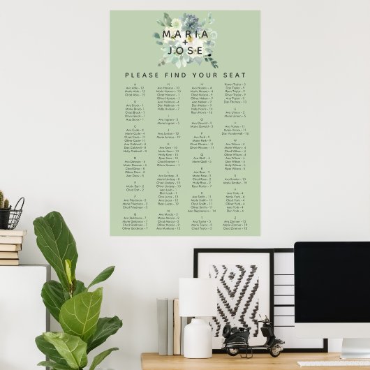 Succulent Greenery Alfabetical Seating Chart Poster (Thuiskantoor)