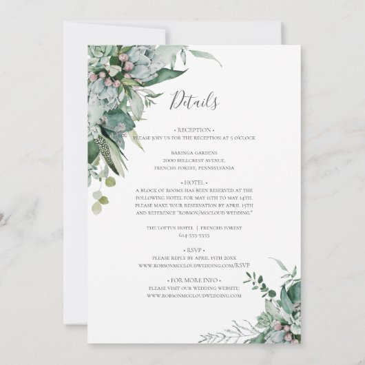 Succulent Greenery | Alles in één bruiloft Kaart (Achterkant)