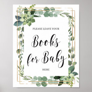 Succulent greenery boho books for baby sign poster