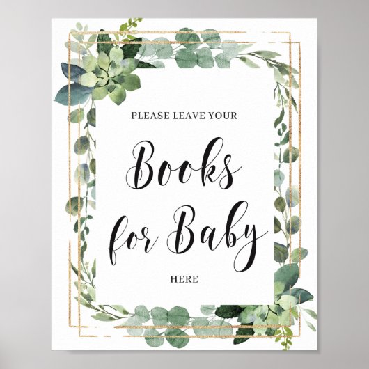 Succulent greenery boho books for baby sign poster (Voorkant)