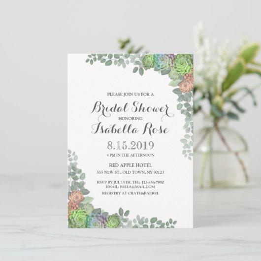 Succulent Greenery Bridal Shower Invitations Kaart (Staand voorkant)