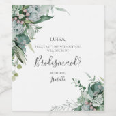 Succulent Greenery Bridesmaid Voorstel Wijnlabel Wijn Etiket (Enkel label)