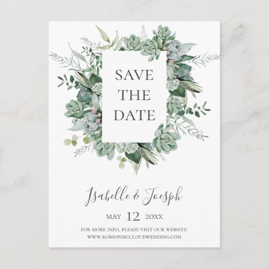 Succulent Greenery | Briefkaart Datum opslaan (Voorkant)