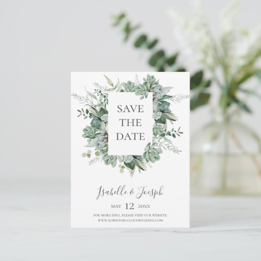 Succulent Greenery | Briefkaart Datum opslaan (Staand voorkant)