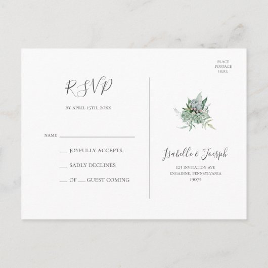 Succulent Greenery | Briefkaart Sage Wedding RSVP (Achterkant)