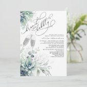 Succulent Greenery Brunch en Bubble Vrijgezellenfe Kaart (Staand voorkant)