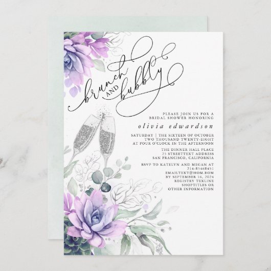 Succulent Greenery Brunch en Bubble Vrijgezellenfe Kaart (Voorkant / Achterkant)