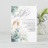 Succulent Greenery Brunch en Bubble Vrijgezellenfe Kaart (Staand voorkant)