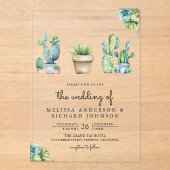 Succulent Greenery Cactus Pots Wedding Acryl Uitnodigingen (Voorkant)