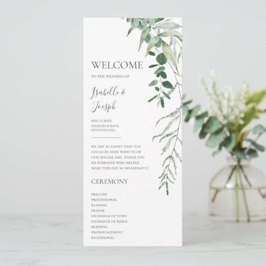 Succulent Greenery Dark Green Flat Wedding Program Programmakaart (Staand voorkant)