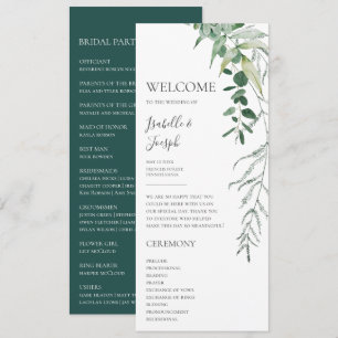 Succulent Greenery Dark Green Flat Wedding Program Programmakaart
