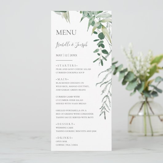 Succulent Greenery Dark Green Wedding Dinner Menu (Staand voorkant)