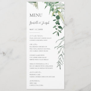 Succulent Greenery Dark Green Wedding Dinner Menu