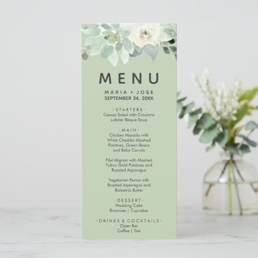 Succulent Greenery Dinner Menu Kaart (Staand voorkant)