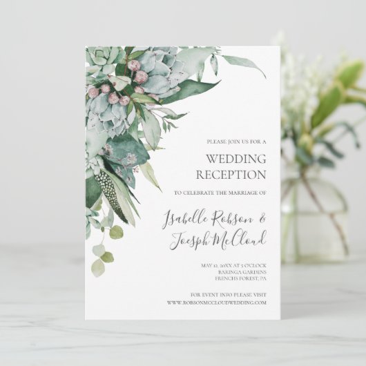 Succulent Greenery | Donkere groene bruiloft Kaart (Staand voorkant)
