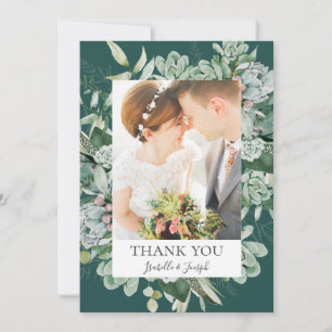 Succulent Greenery   Donkere groene platte foto Bedankkaart