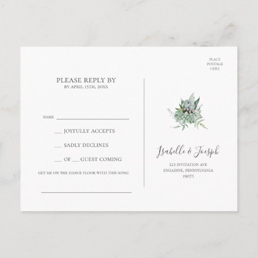 Succulent Greenery | Donkere groene Song Request R Briefkaart (Achterkant)