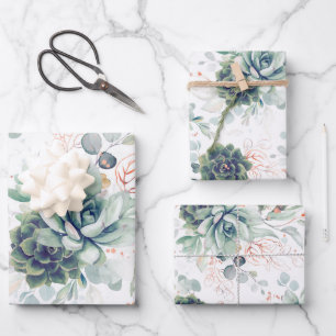 Succulent Greenery en Roos Gold Eucalyptus Leaves Inpakpapier Vel