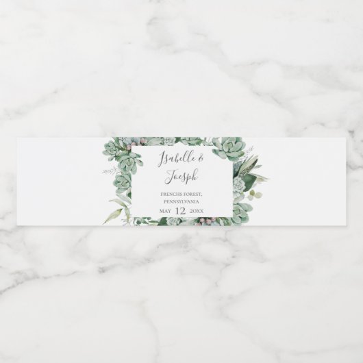 Succulent Greenery | Etiket waterflesje (Enkel label)