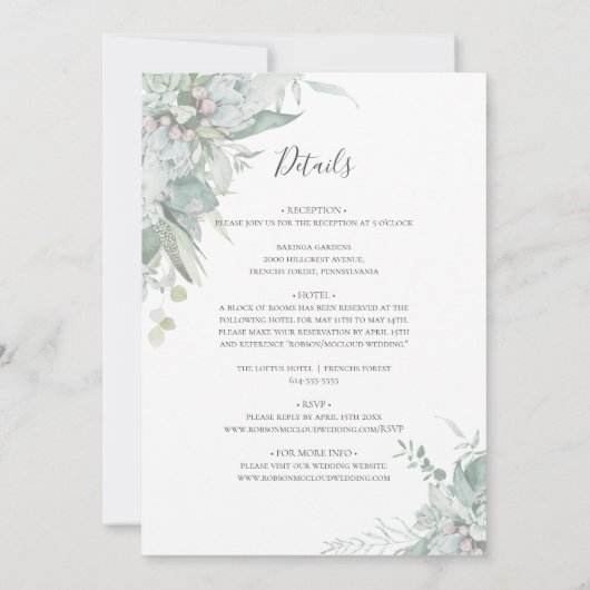 Succulent Greenery Faded Foto in één bruiloft Kaart (Achterkant)