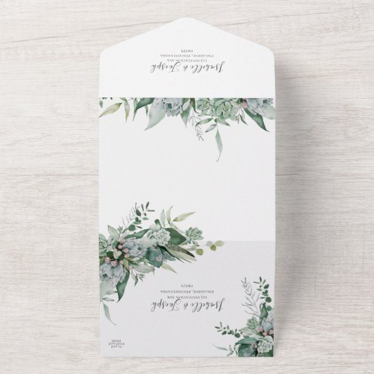 Succulent Greenery | Faded-fotozegel en verzenden All In One Uitnodiging (Buitenkant)