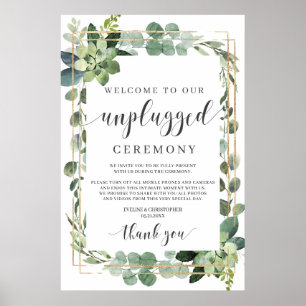 Succulent Greenery folaige gold unplugged sign Poster