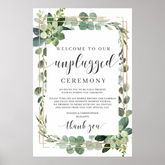Succulent Greenery folaige gold unplugged sign Poster (Voorkant)