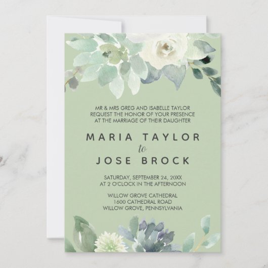 Succulent Greenery Formal Wedding Kaart (Voorkant)