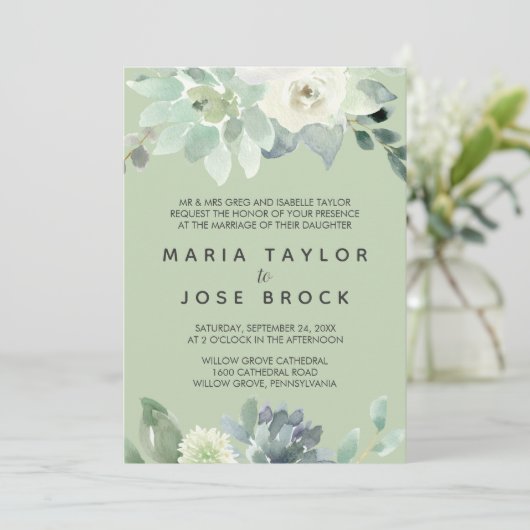 Succulent Greenery Formal Wedding Kaart (Staand voorkant)