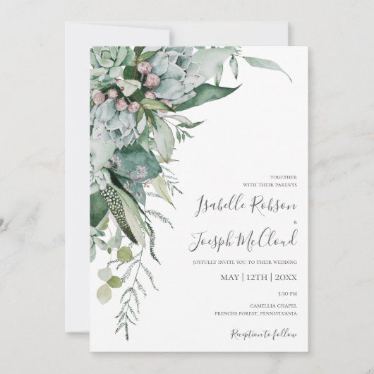 Succulent Greenery | Foto Casual bruiloft Kaart (Voorkant)
