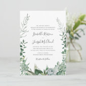Succulent Greenery | Foto Monogram Weddenschap Kaart (Staand voorkant)