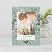 Succulent Greenery | Foto Sage Green Flat Bedankkaart (Staand voorkant)