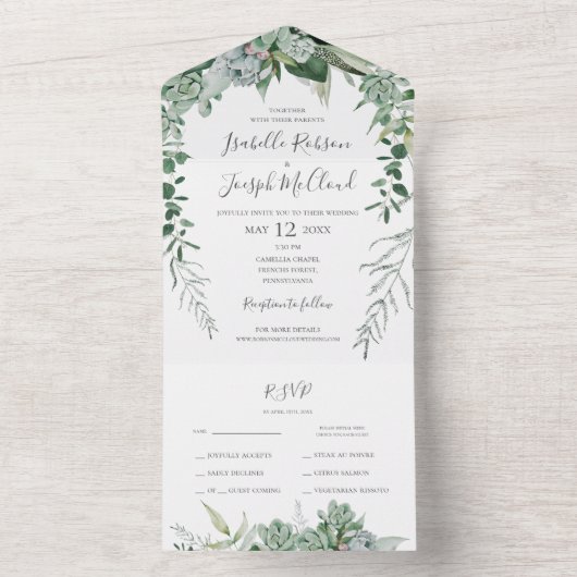 Succulent Greenery | Fotozegel en -verzending All In One Uitnodiging (Binnen)