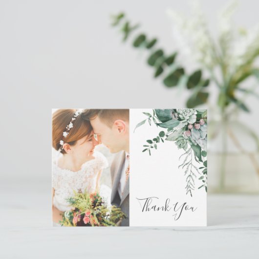 Succulent Greenery Front en Back Foto Hartelijk da Briefkaart (Staand voorkant)
