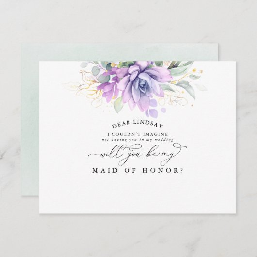 Succulent Greenery Gold Leaf Bridesmaid Voorstel Kaart (Voorkant / Achterkant)