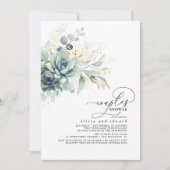 Succulent Greenery Gold Leaves Boho Couples Shower Kaart (Voorkant)
