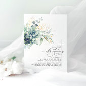 Succulent Greenery Gold Leaves Elegant Christening Kaart