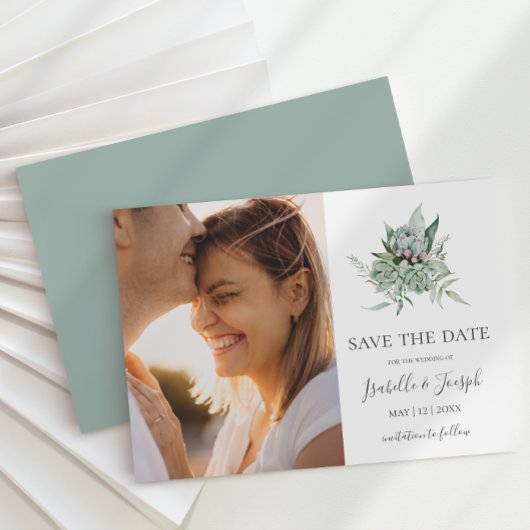 Succulent Greenery | Horizontale foto Sage Green Save The Date