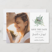 Succulent Greenery | Horizontale foto Sage Green Save The Date (Voorkant)