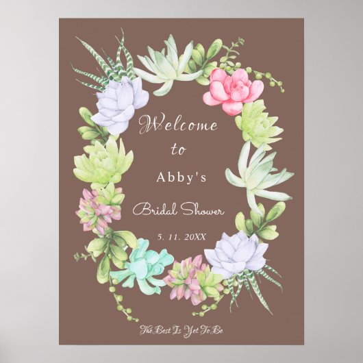 Succulent Greenery Krans Vrijgezellenfeest Welkom Poster (Voorkant)